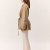Embroidery detailed design trench coat camel