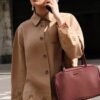 Embroidery detailed design trench coat camel