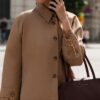 Embroidery detailed design trench coat camel
