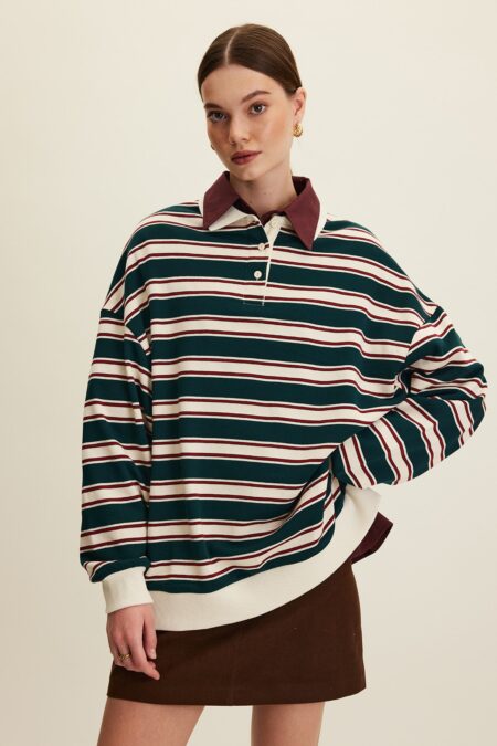 Green oversized polo sweatshirt