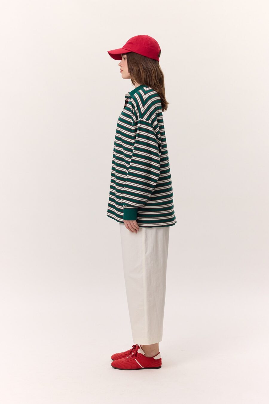 Green striped polo sweatshirt