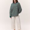Green striped polo sweatshirt