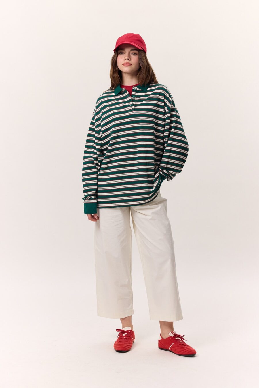 Green striped polo sweatshirt
