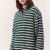 Green striped polo sweatshirt