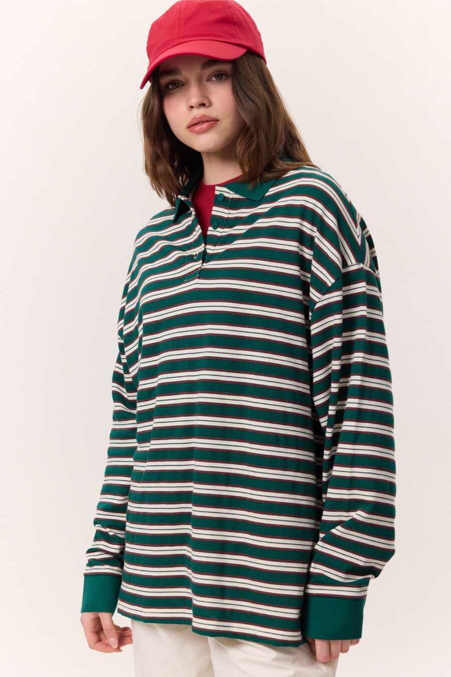 Green striped polo sweatshirt