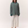 Green striped polo sweatshirt