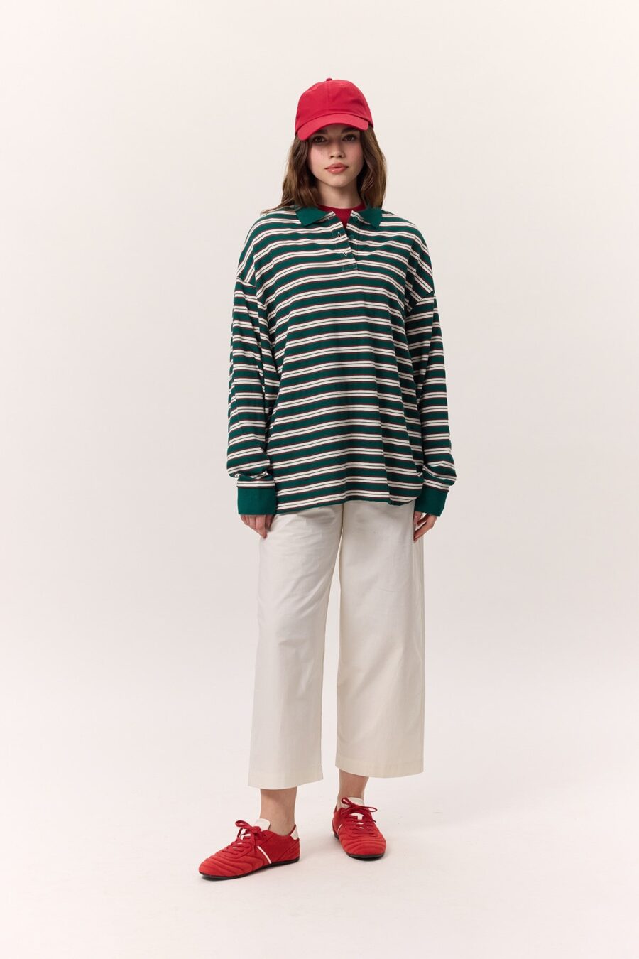 Green striped polo sweatshirt