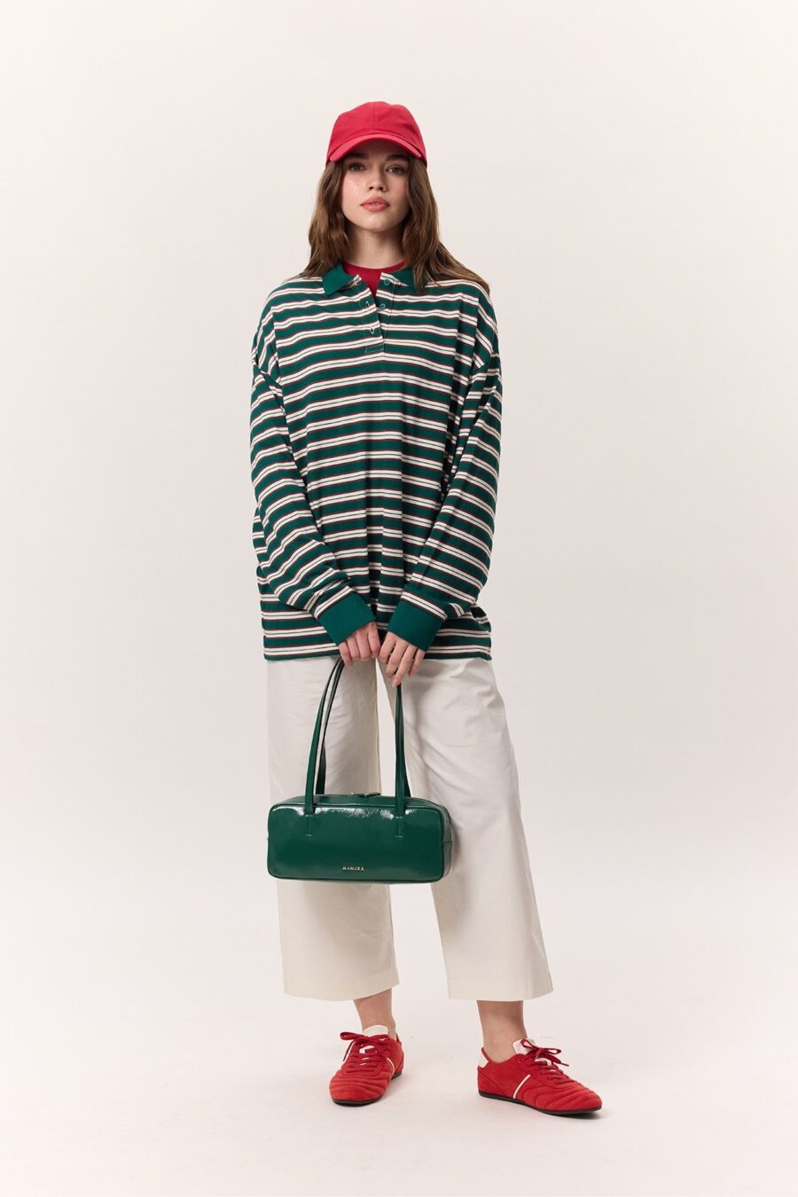 Green striped polo sweatshirt