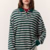 Green striped polo sweatshirt