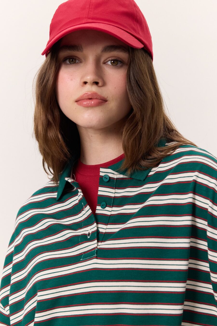 Green striped polo sweatshirt