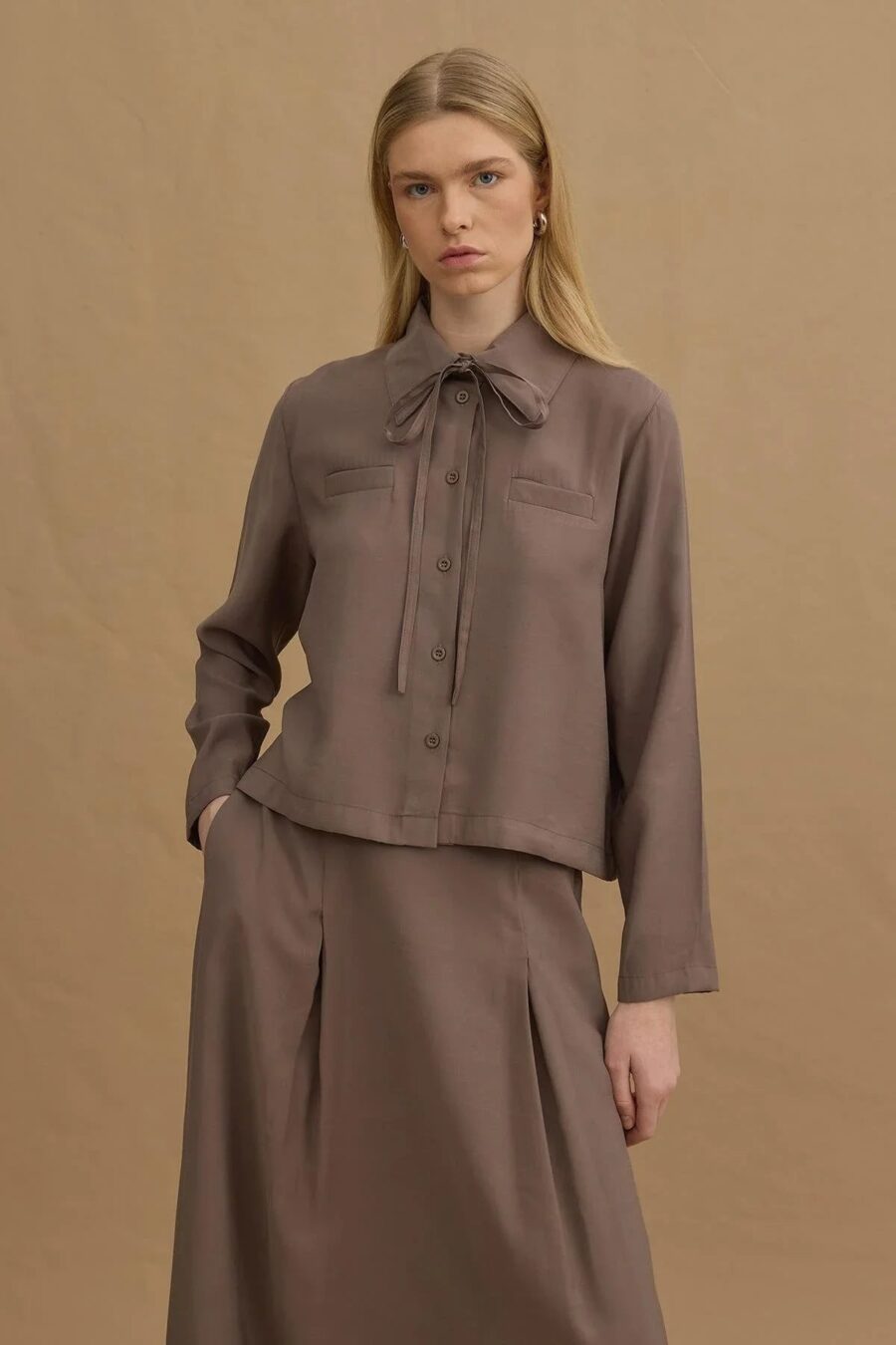 Grey tencel skirt suit