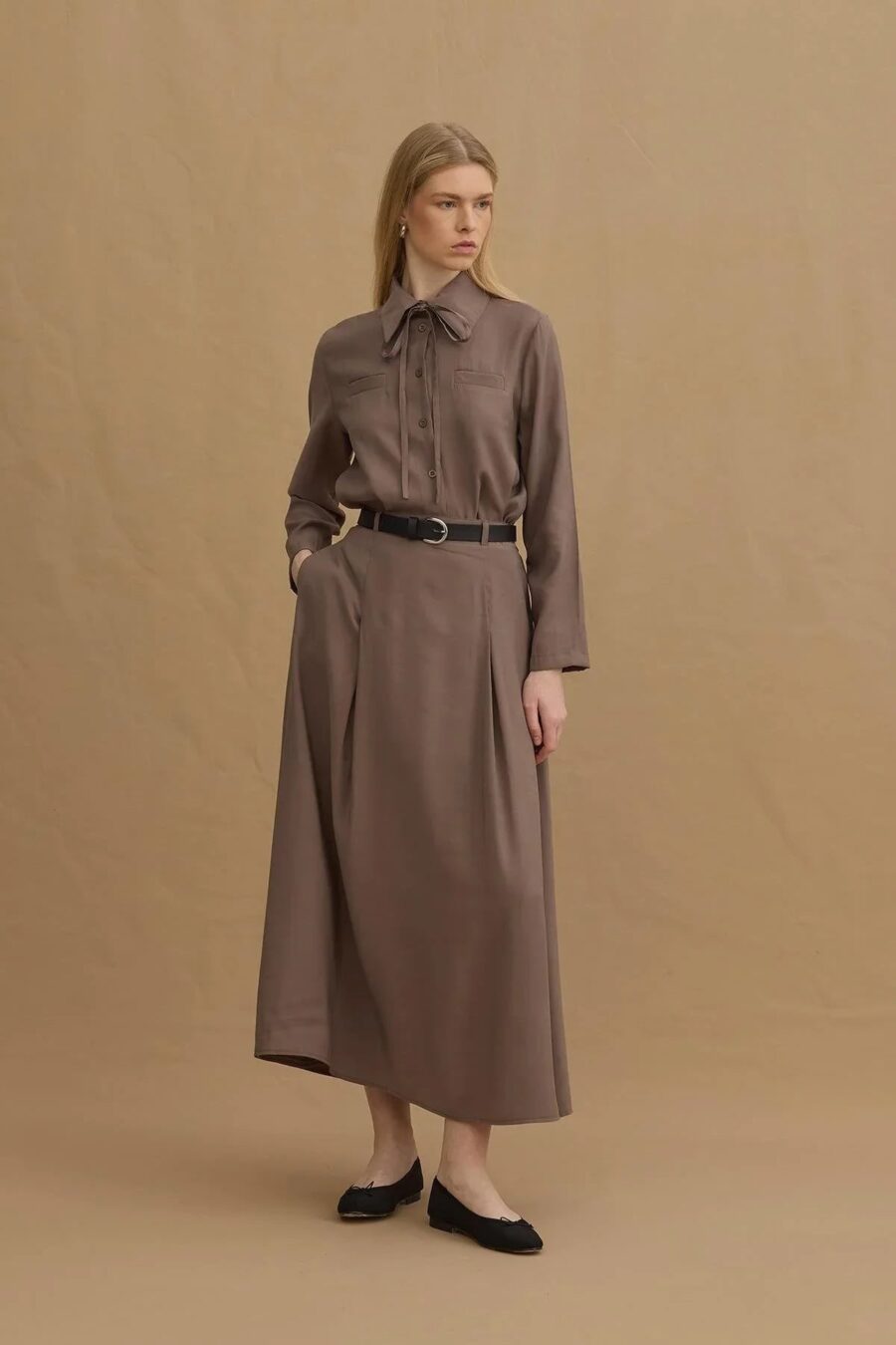 Grey tencel skirt suit