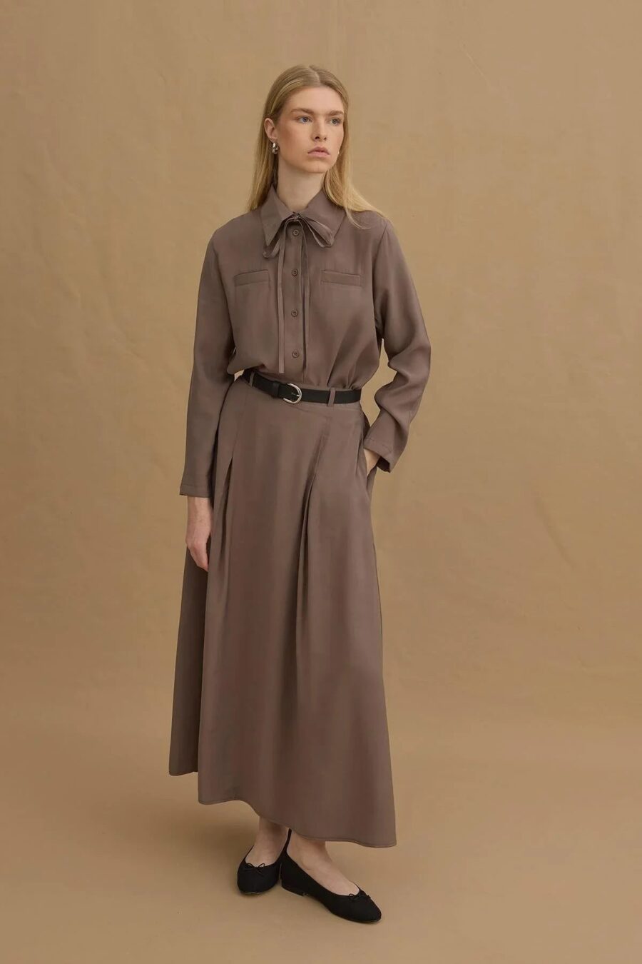Grey tencel skirt suit