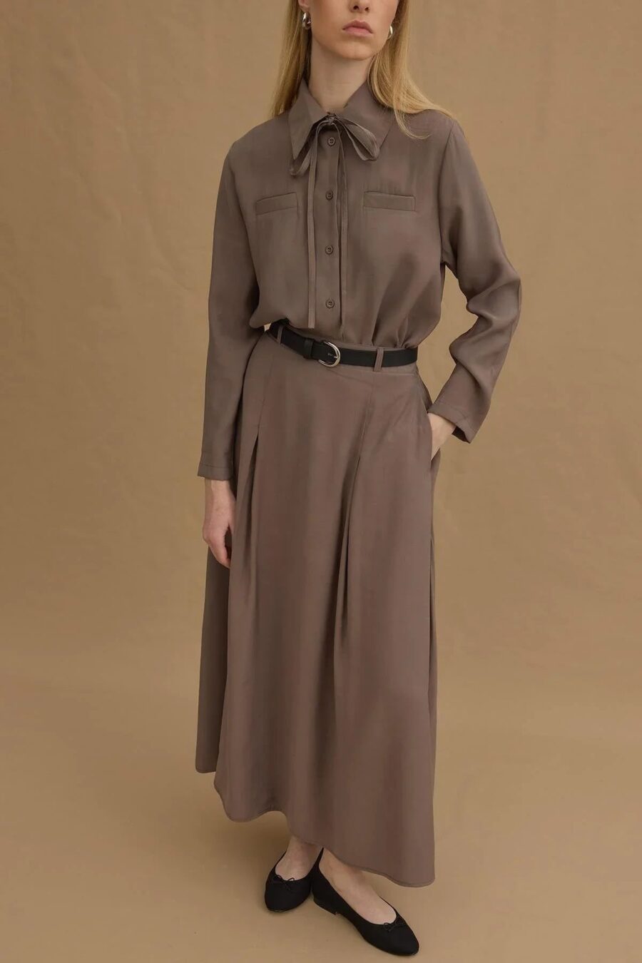 Grey tencel skirt suit