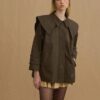 Khaki detachable-collar trench coat