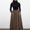 Khaki wide leather-trim skirt