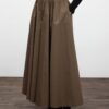 Khaki wide leather-trim skirt