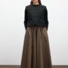Khaki wide leather-trim skirt