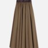 Khaki wide leather-trim skirt
