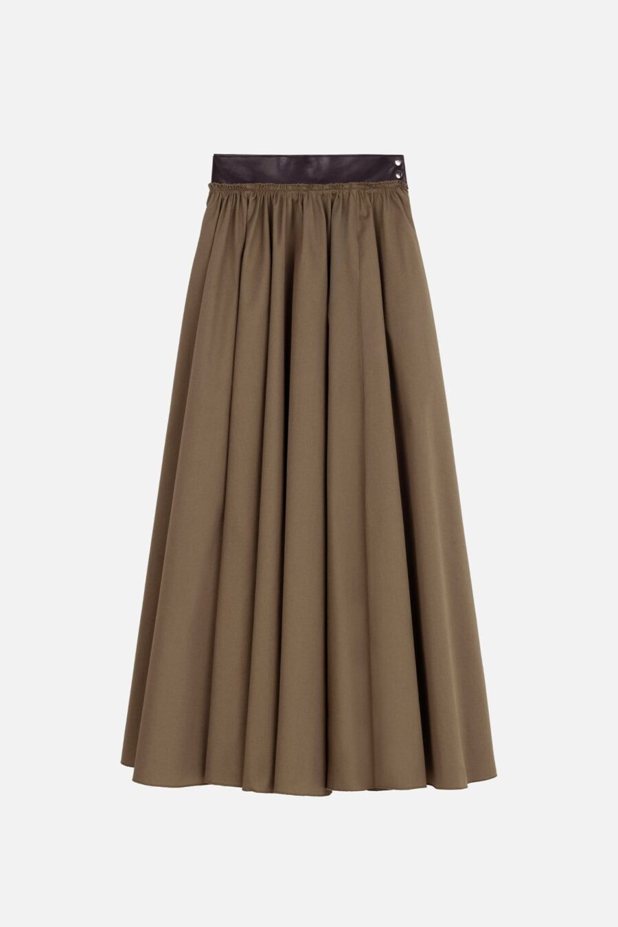 Khaki wide leather-trim skirt