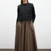 Khaki wide leather-trim skirt