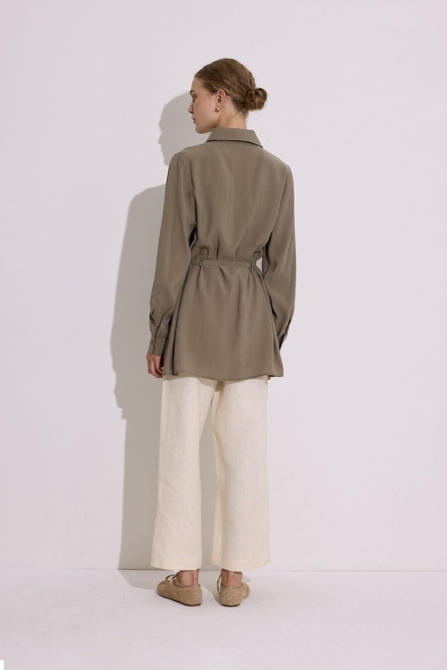 Modal belted shirt khaki