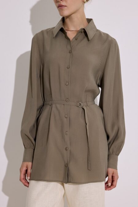 Modal belted shirt khaki
