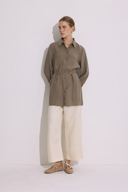 Modal belted shirt khaki