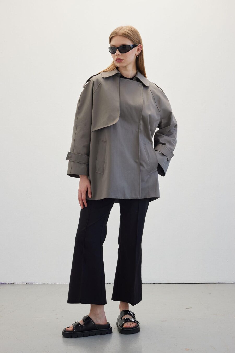 oversized-short-trench-coat-grey-women-Lebanon-Kanstore Oversized short trench coat grey