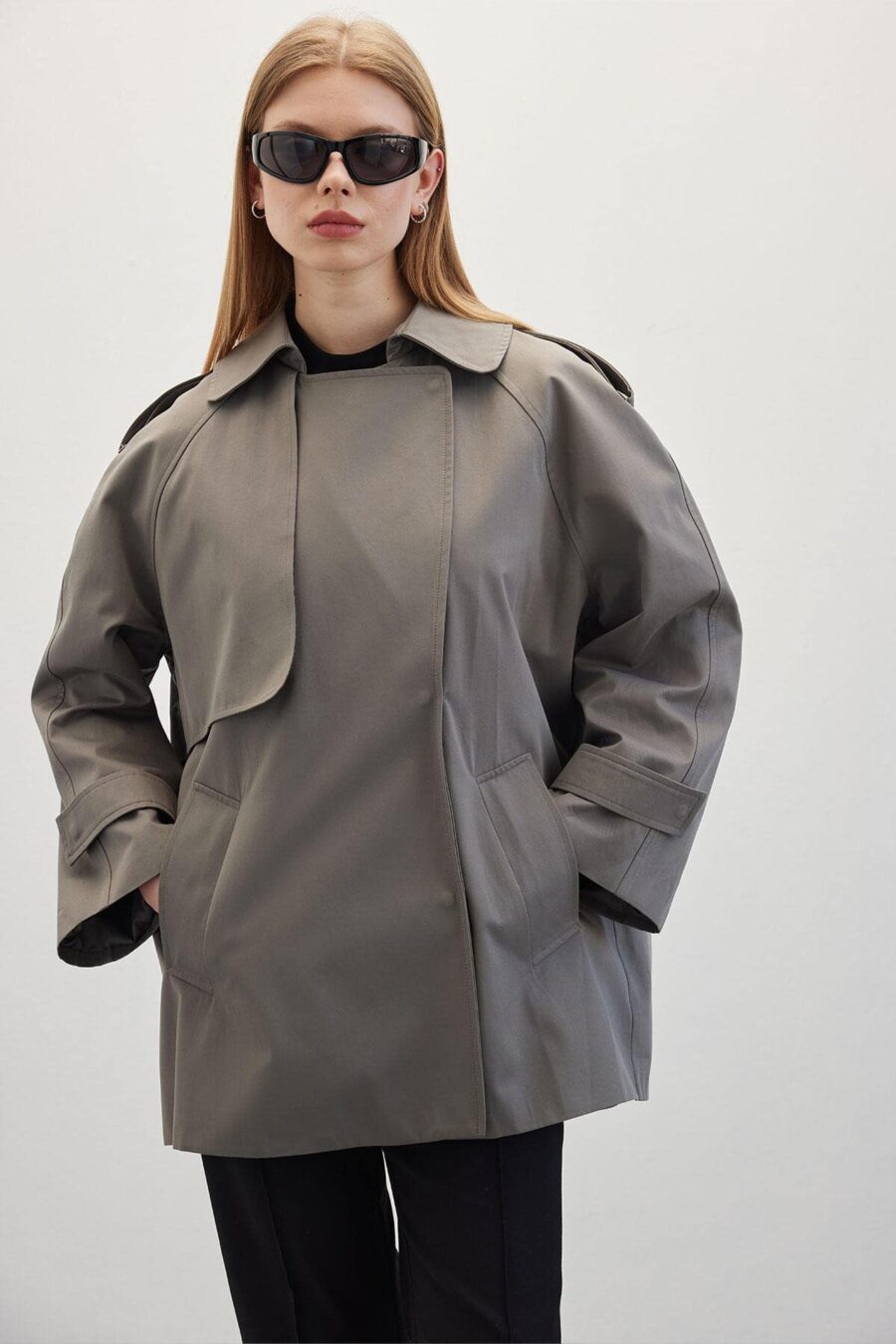 oversized-short-trench-coat-grey-women-Lebanon-Kanstore Oversized short trench coat grey