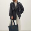 Oversized short trench coat navy blue