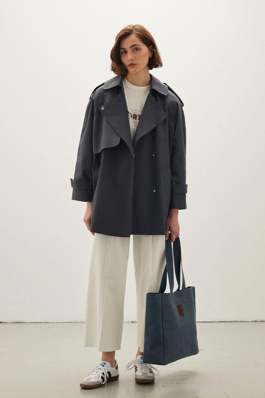 Oversized short trench coat navy blue