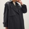 Oversized short trench coat navy blue
