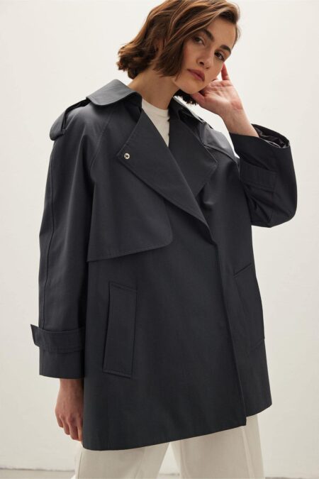 Oversized short trench coat navy blue