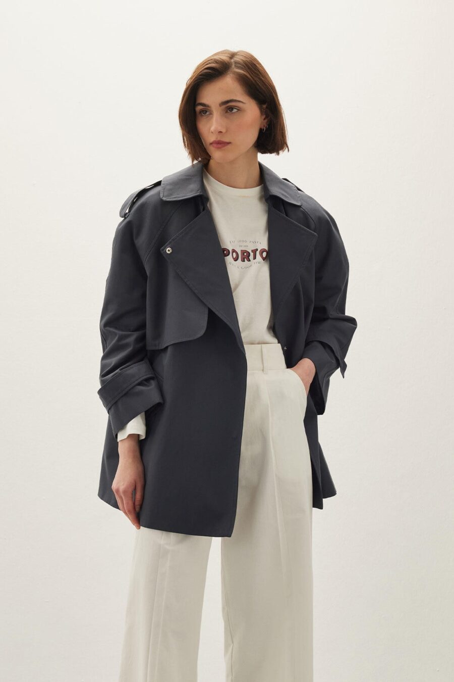 Oversized short trench coat navy blue
