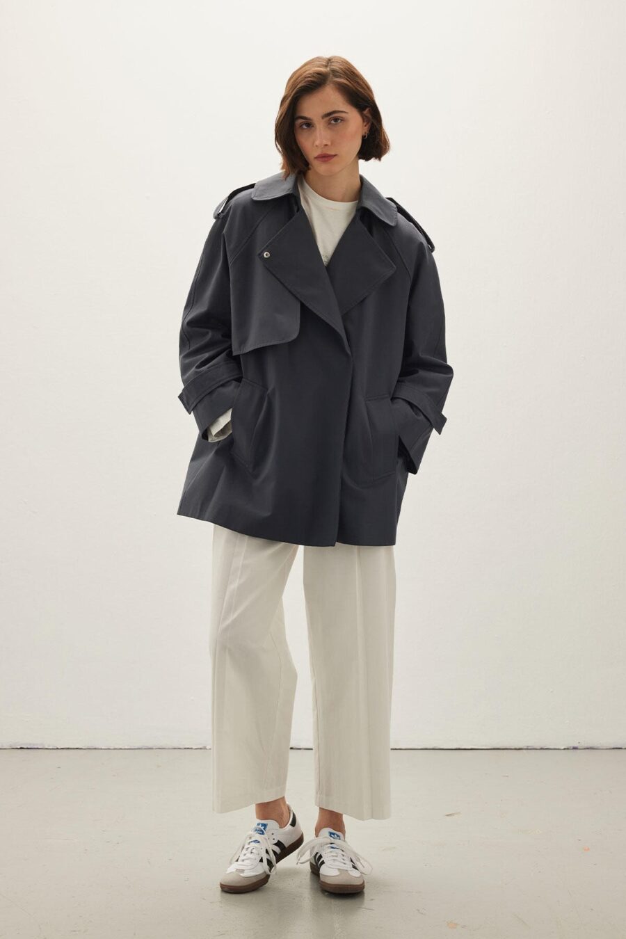 Oversized short trench coat navy blue