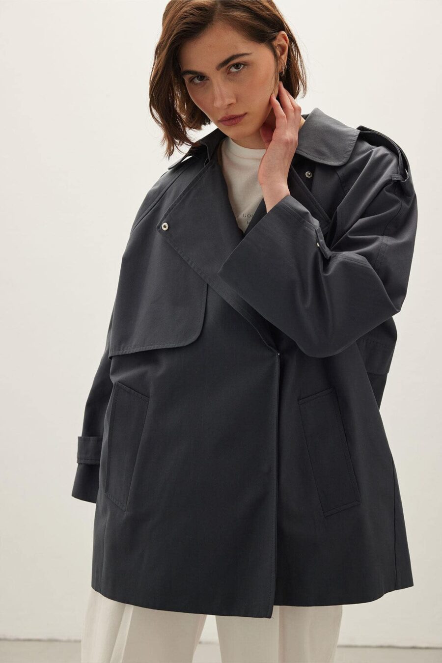 Oversized short trench coat navy blue