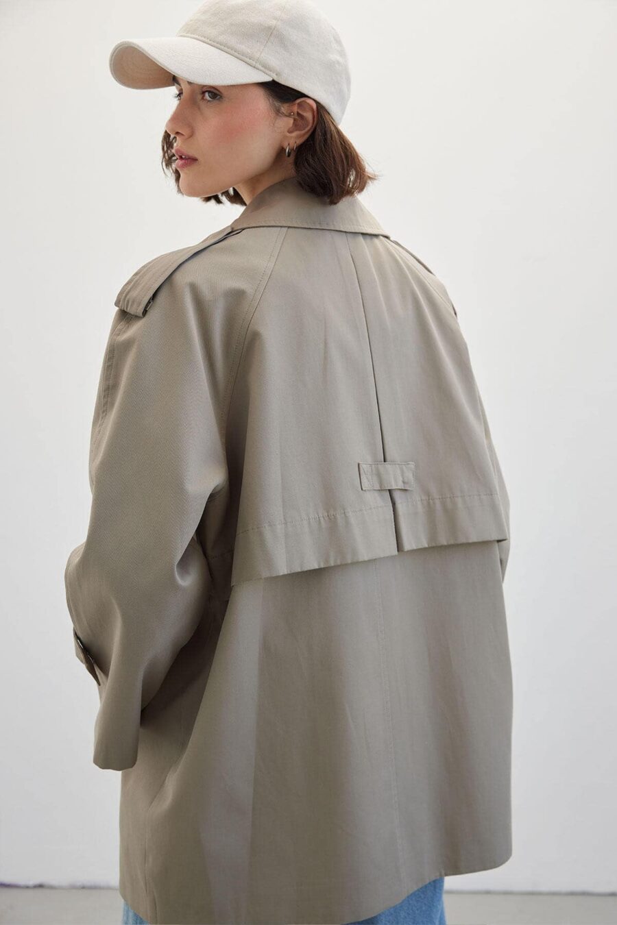Oversized short trench coat sage green