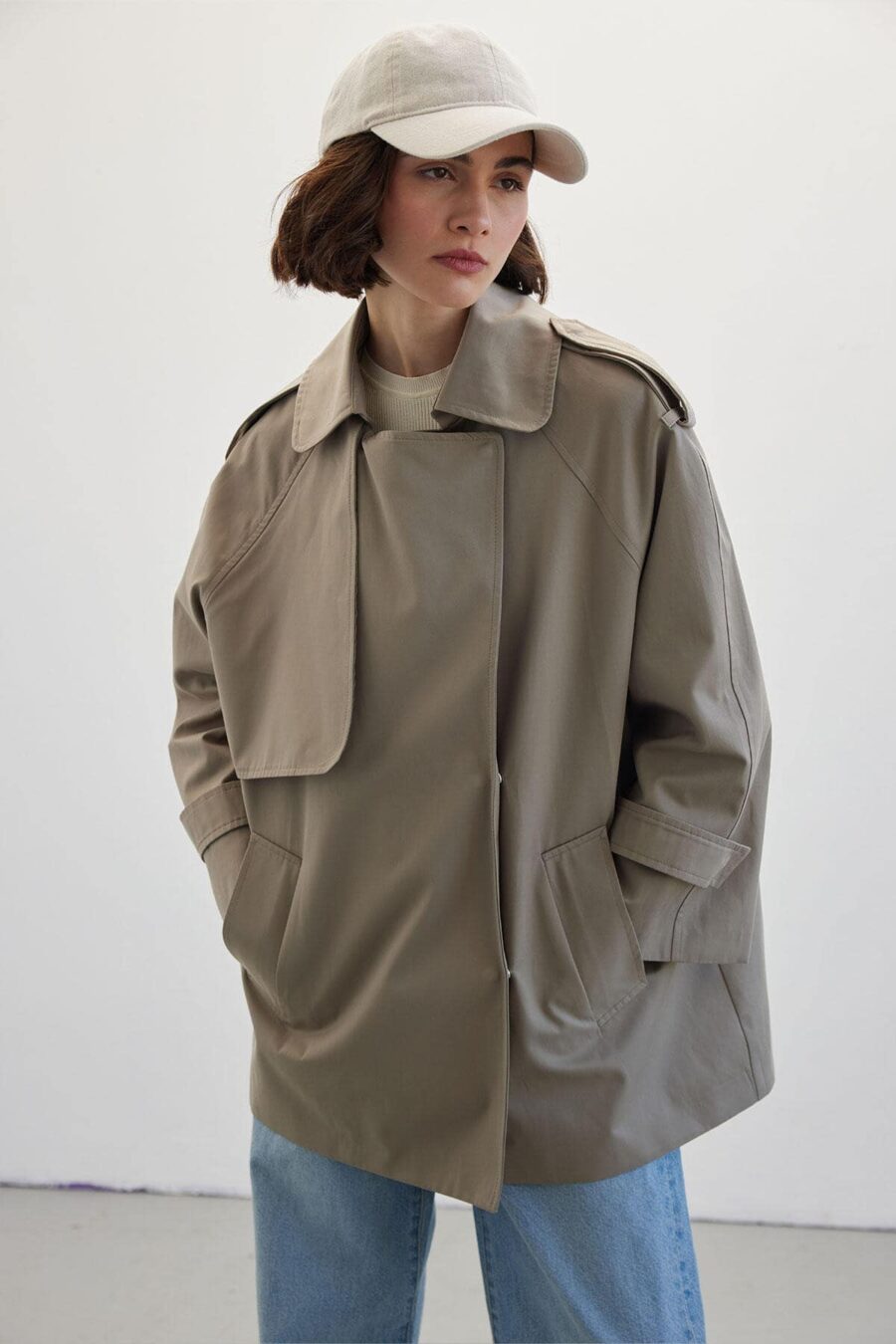 Oversized short trench coat sage green