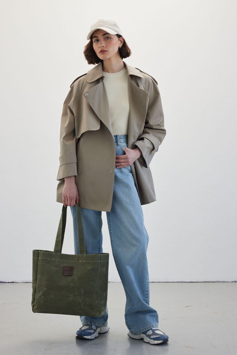 Oversized short trench coat sage green