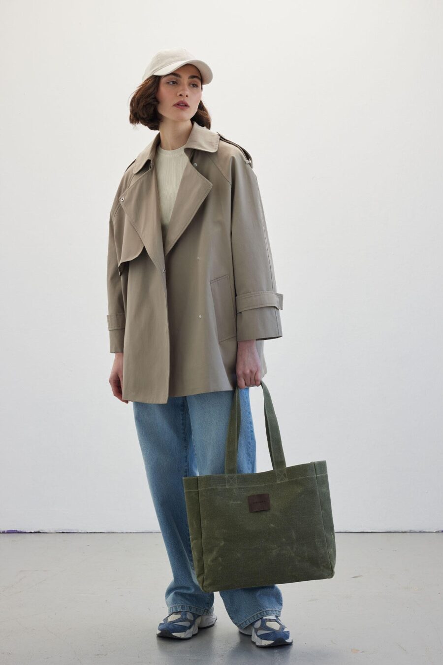Oversized short trench coat sage green