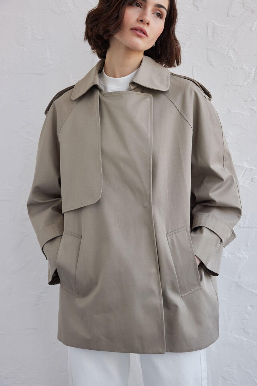 Oversized short trench coat sage green