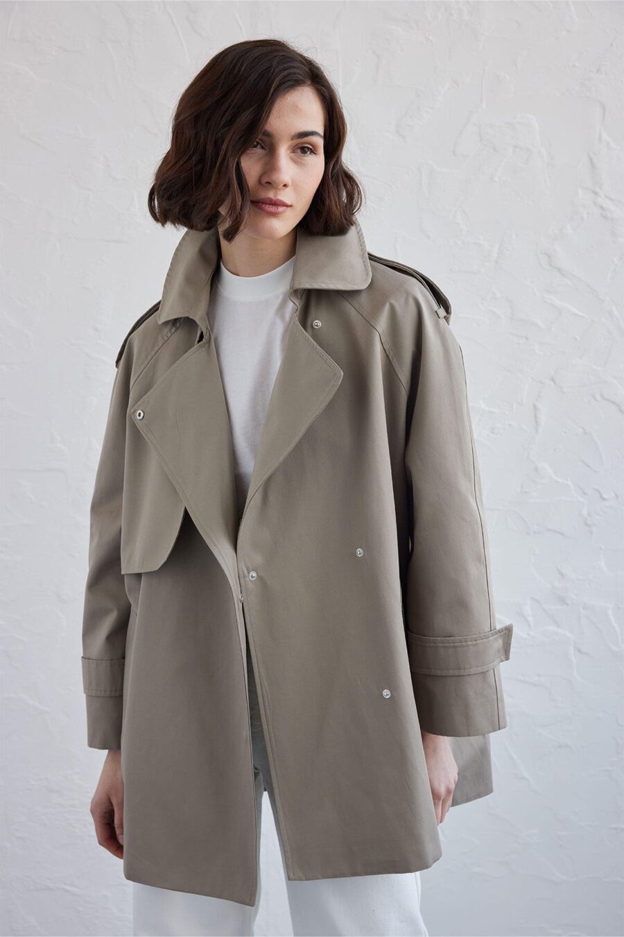Oversized short trench coat sage green