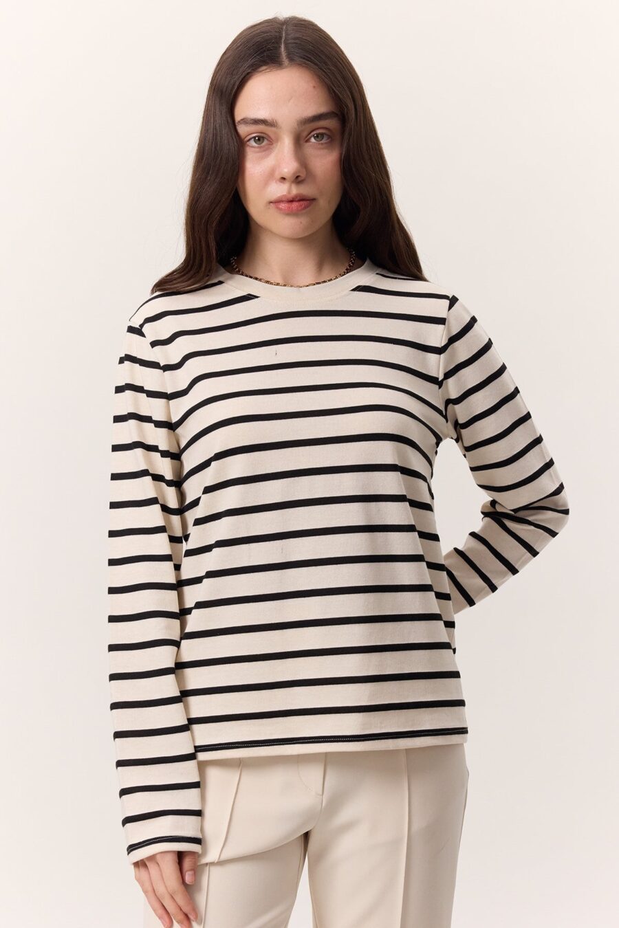 striped-long-sleeve-tshirt-black-Lebanon-kanstore Striped long sleeve regular fit t-shirt black
