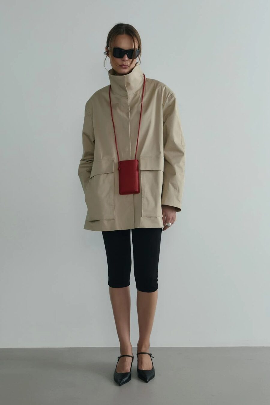 Beige rael stand collar trench coat