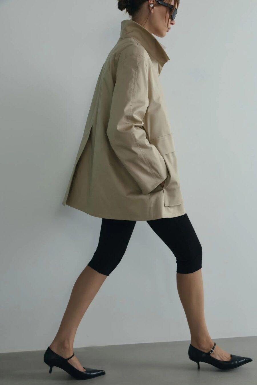 Beige rael stand collar trench coat