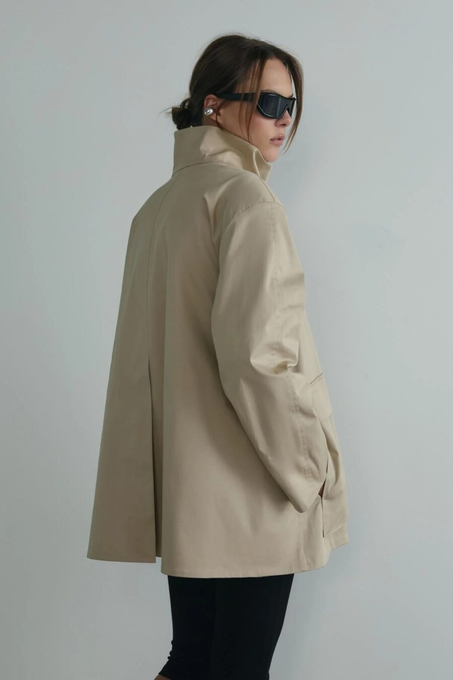 Beige rael stand collar trench coat