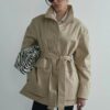 Beige rael stand collar trench coat