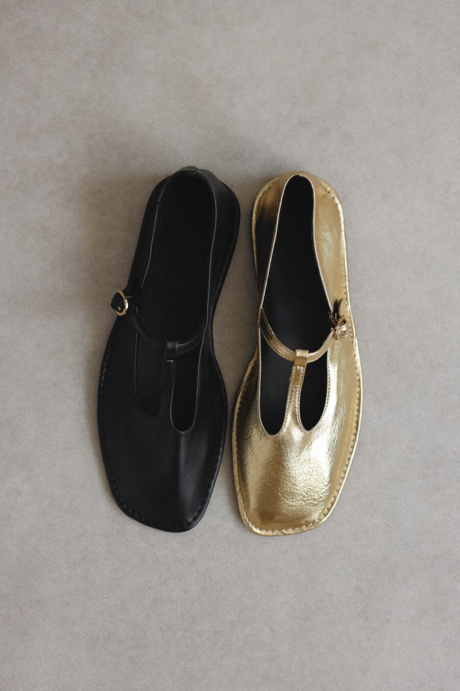 Black cutout leather ballerina flats