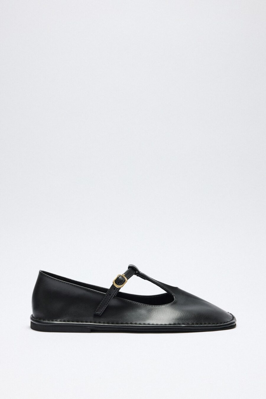 Black cutout leather ballerina flats